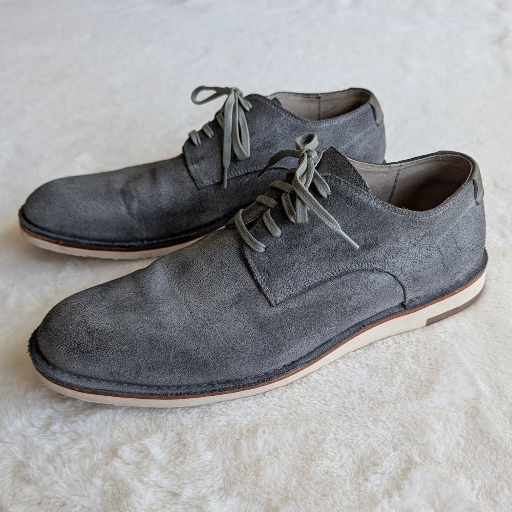 John Varvatos Men's Grey Suede Derby Shoes Lace Up Casual Oxford Shoes Size 13